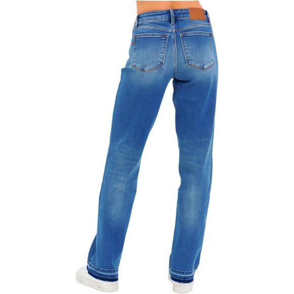 Womens Plus Size Denim Jeans Mid Rise Dark Wash Release Hem High Stretch - Picture 5 of 6